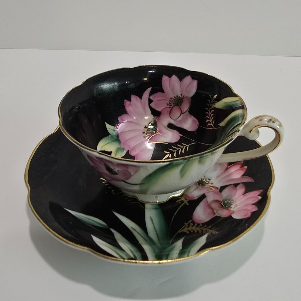 Maruki China - Vintage Teacup & Saucer Set, Hand-Painted Pink Orchids - Picture 2 of 7